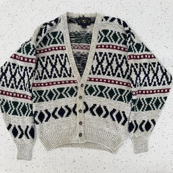 Lake Harmony USA Vintage Cotton Cardigan Sweater Geometric Southwestern L - Picture 2 of 8